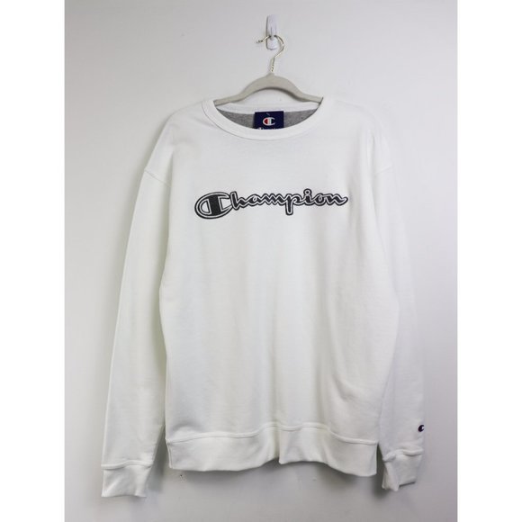 NWT Champion Powerblend Fleece Crew White Grey L - Picture 4 of 9